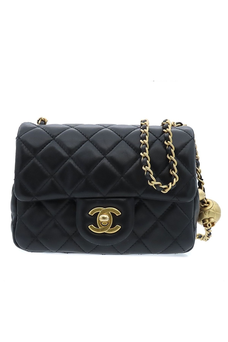 Chanel Mini Quilted Black Gold Lambskin 17 Chain Shoulder Bag Coco Ball